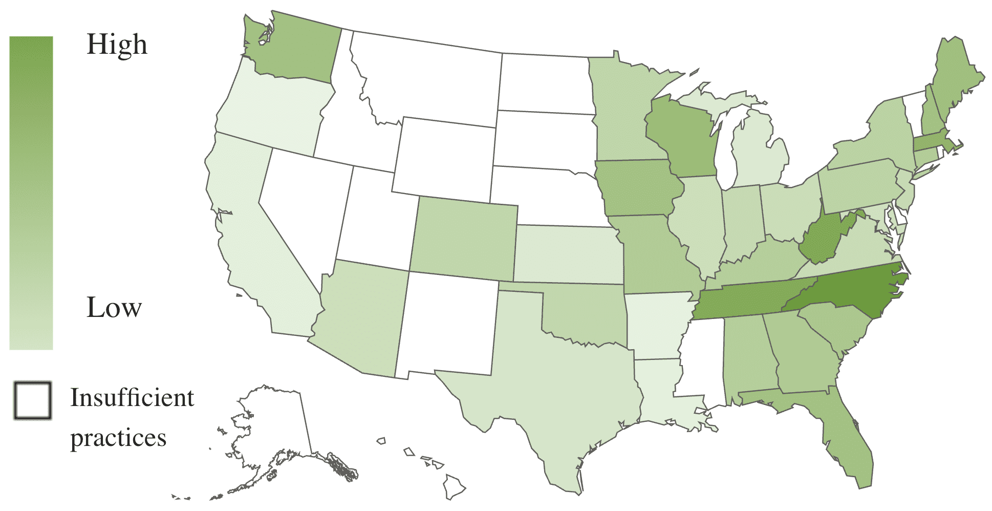 A U.S. map, using color shades to show revenue growth by state.