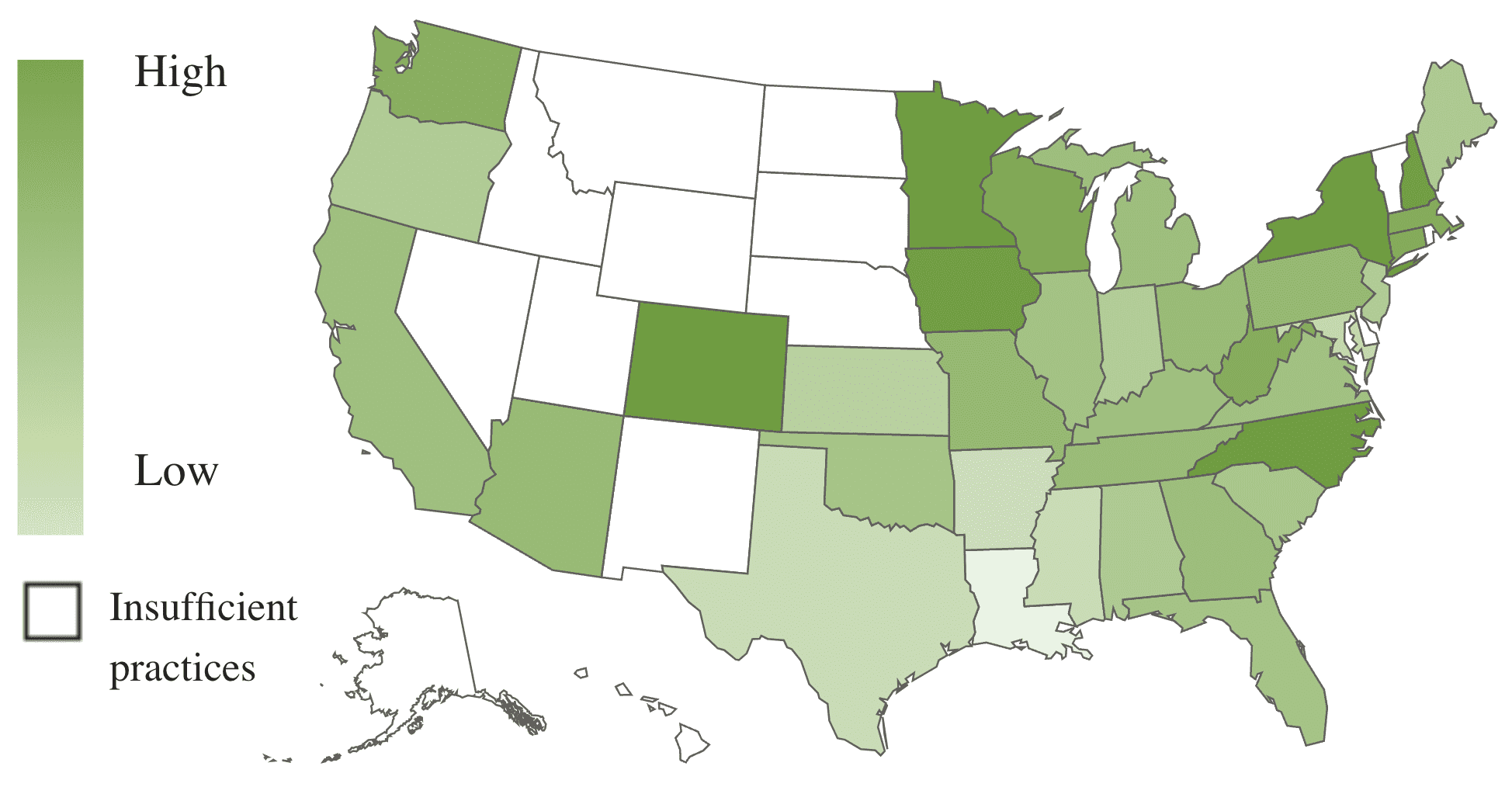 A U.S. map, using color shades to show revenue growth by state.