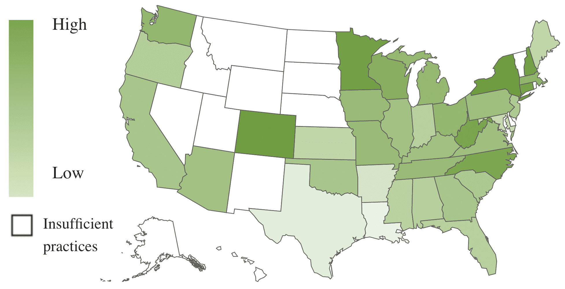 A U.S. map, using color shades to show revenue growth by state.