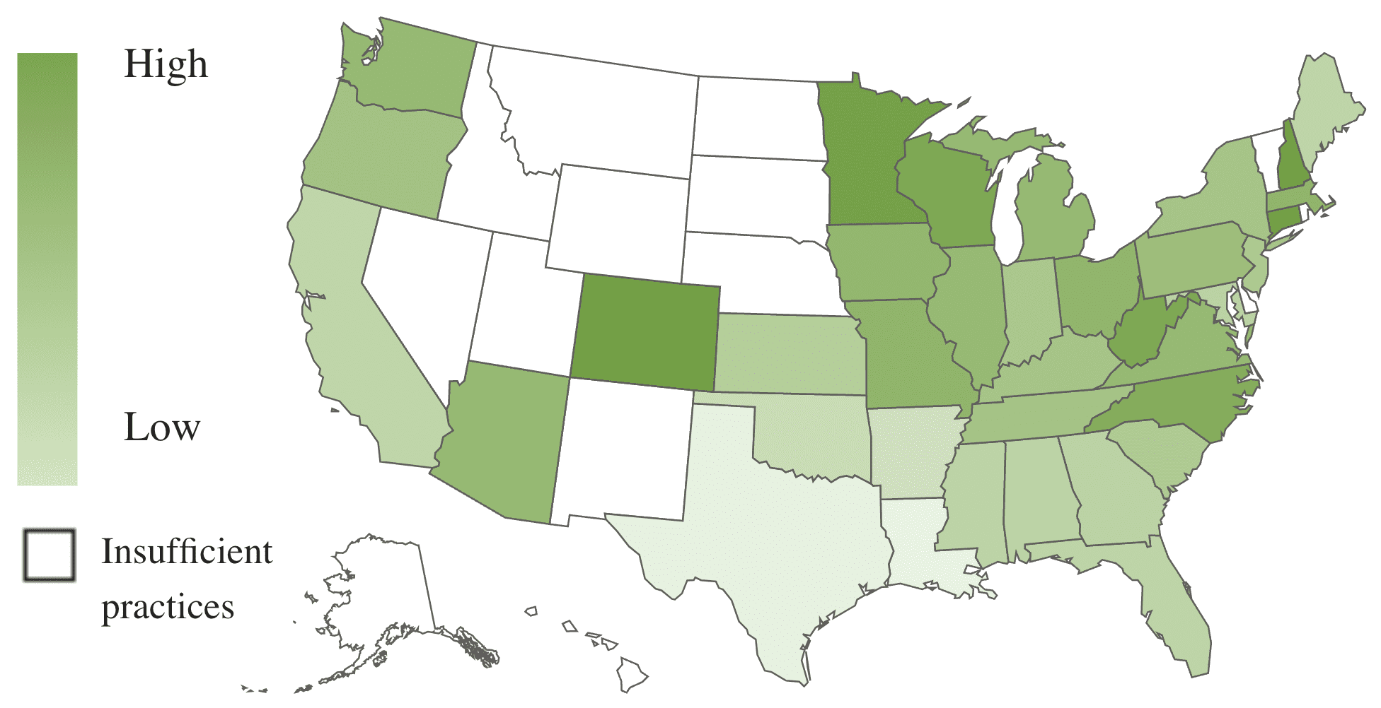 A U.S. map, using color shades to show revenue growth by state.