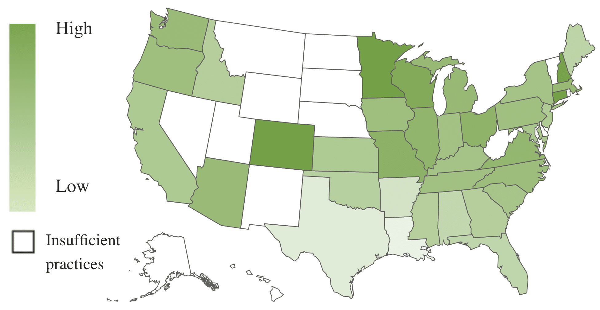 A U.S. map, using color shades to show revenue growth by state.