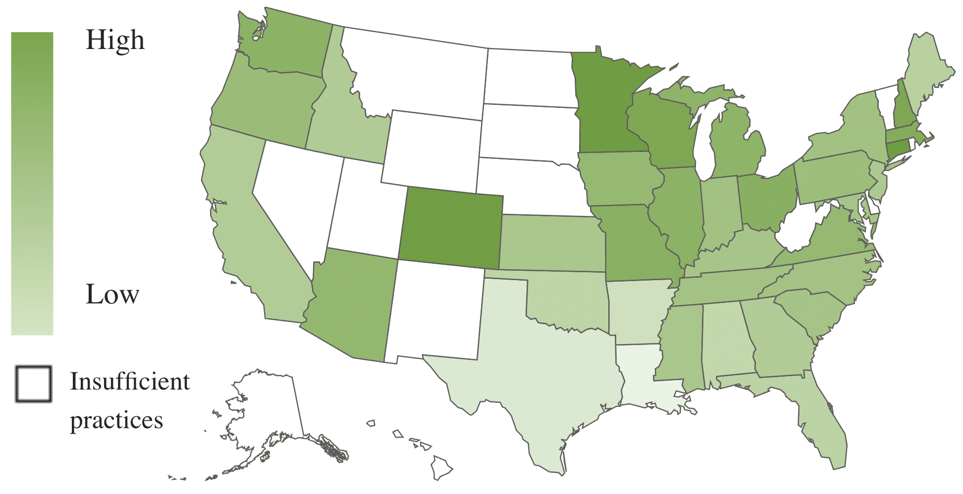 A U.S. map, using color shades to show revenue growth by state.