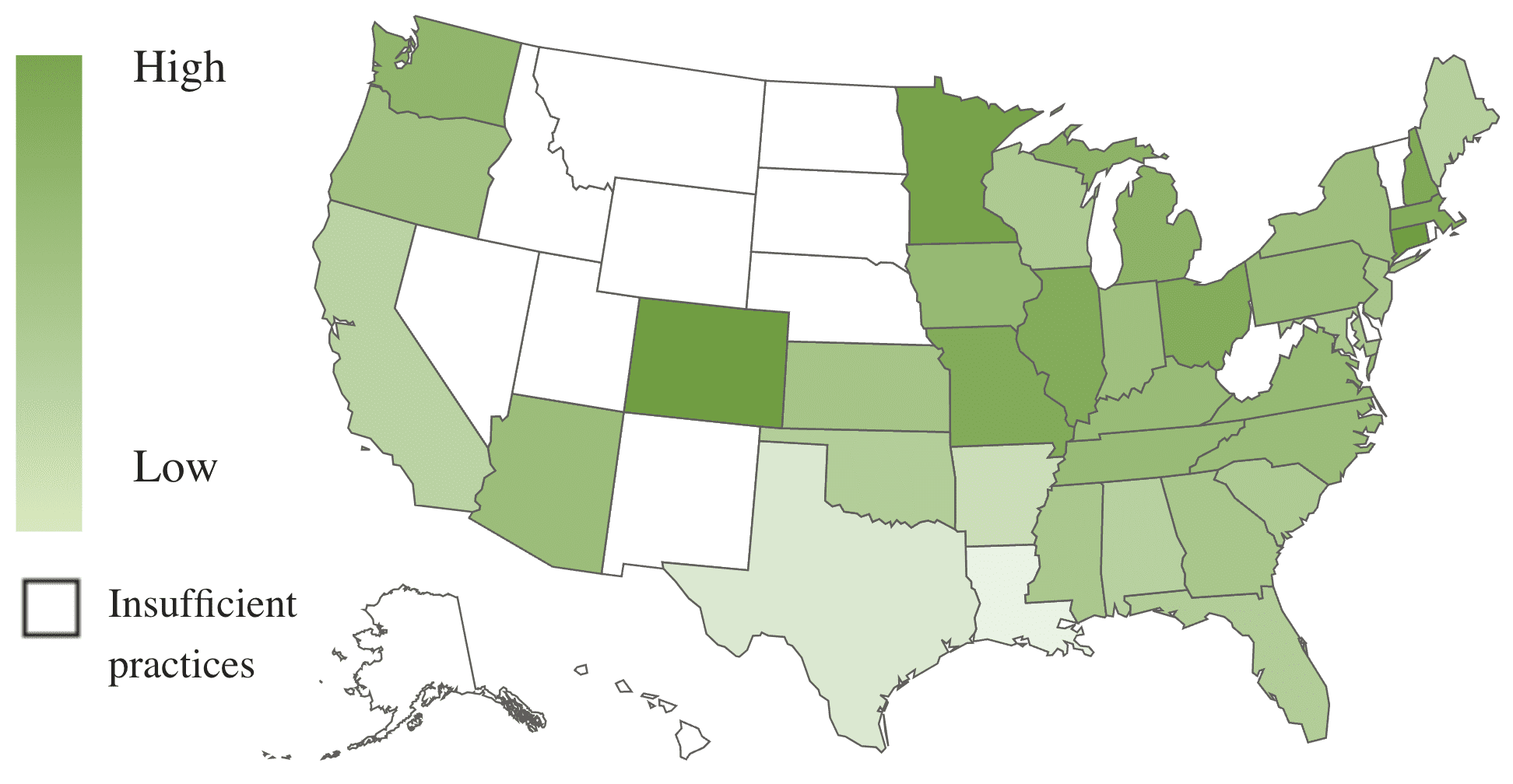 A U.S. map, using color shades to show revenue growth by state.