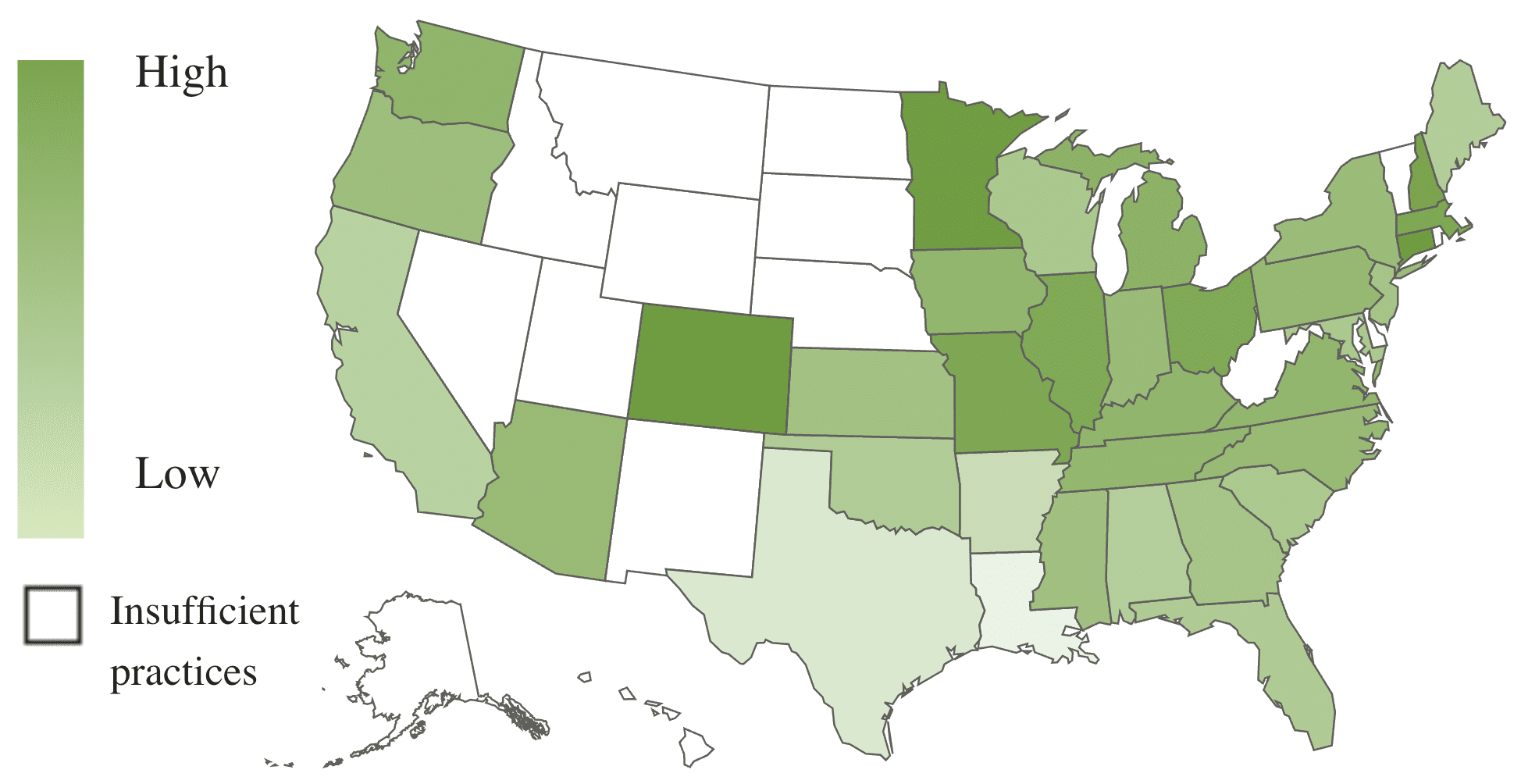 A U.S. map, using color shades to show revenue growth by state.