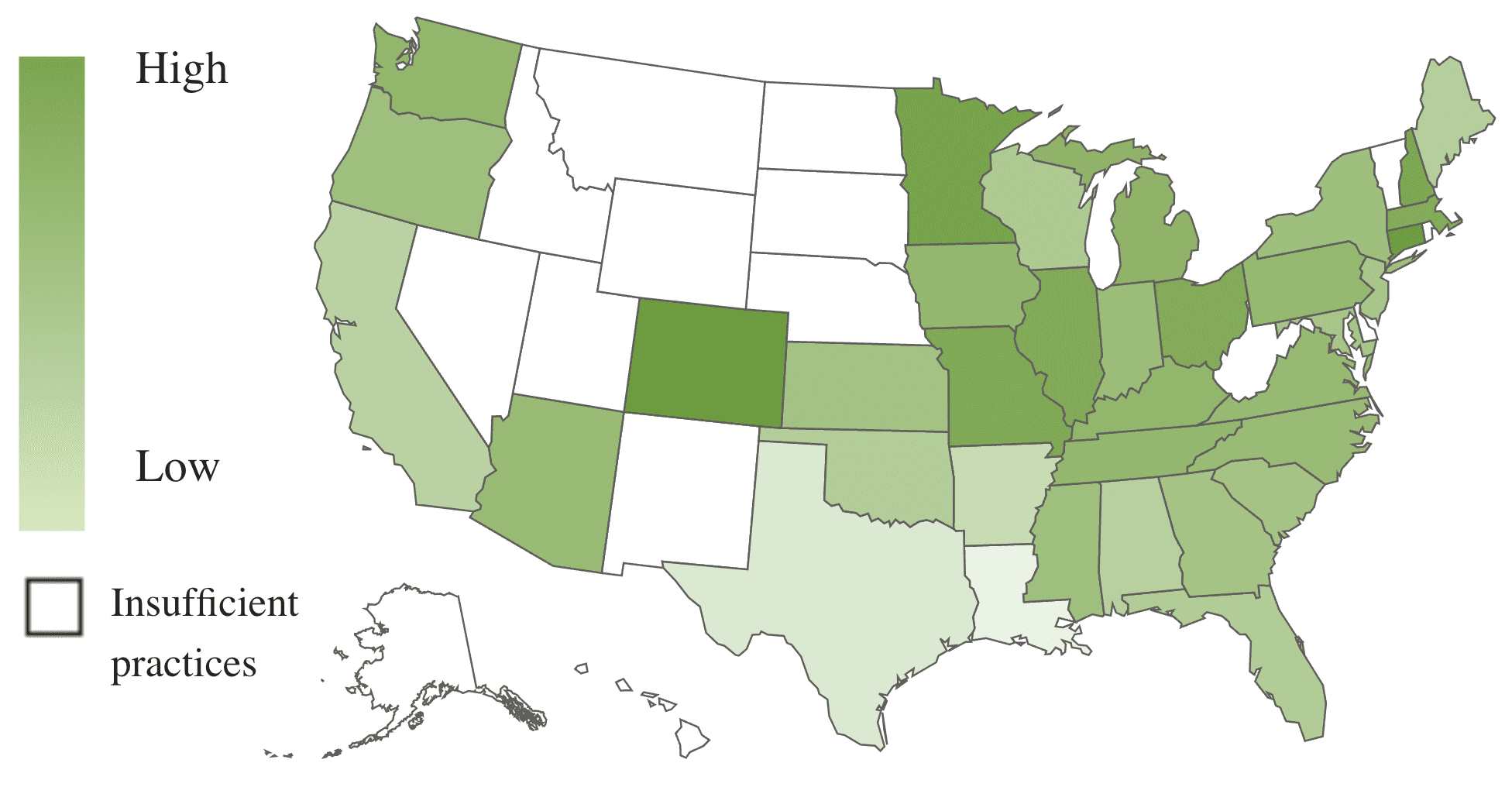 A U.S. map, using color shades to show revenue growth by state.