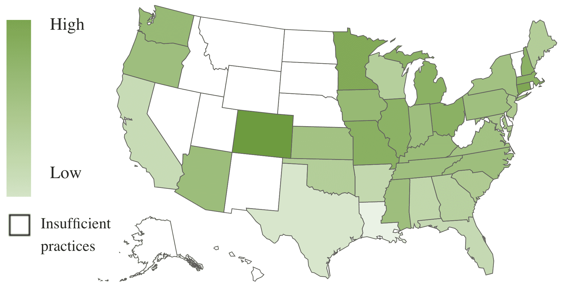 A U.S. map, using color shades to show revenue growth by state.