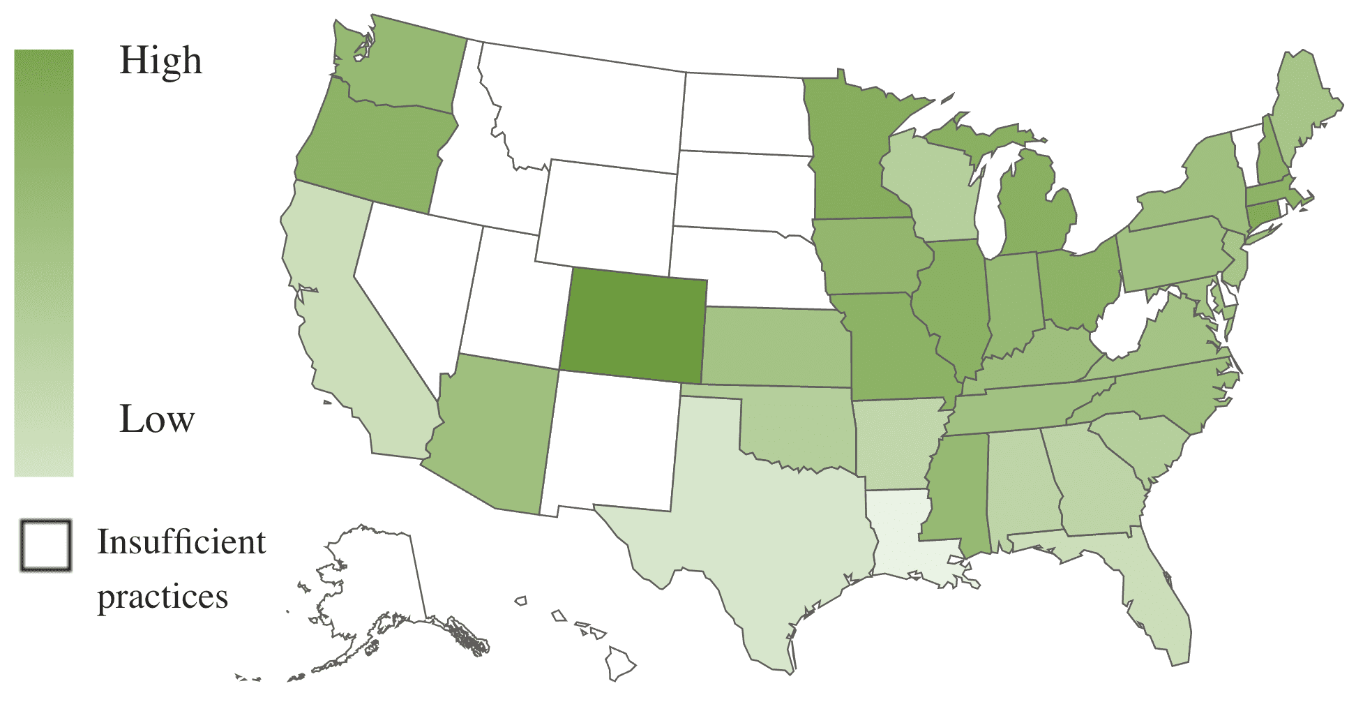 A U.S. map, using color shades to show revenue growth by state.