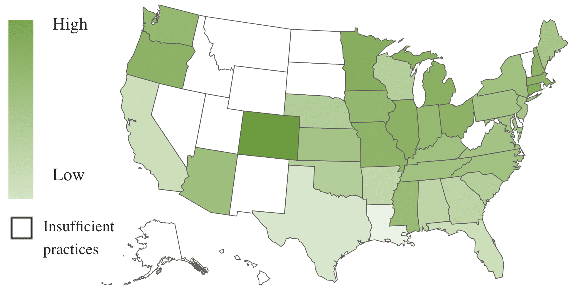 A U.S. map, using color shades to show revenue growth by state.