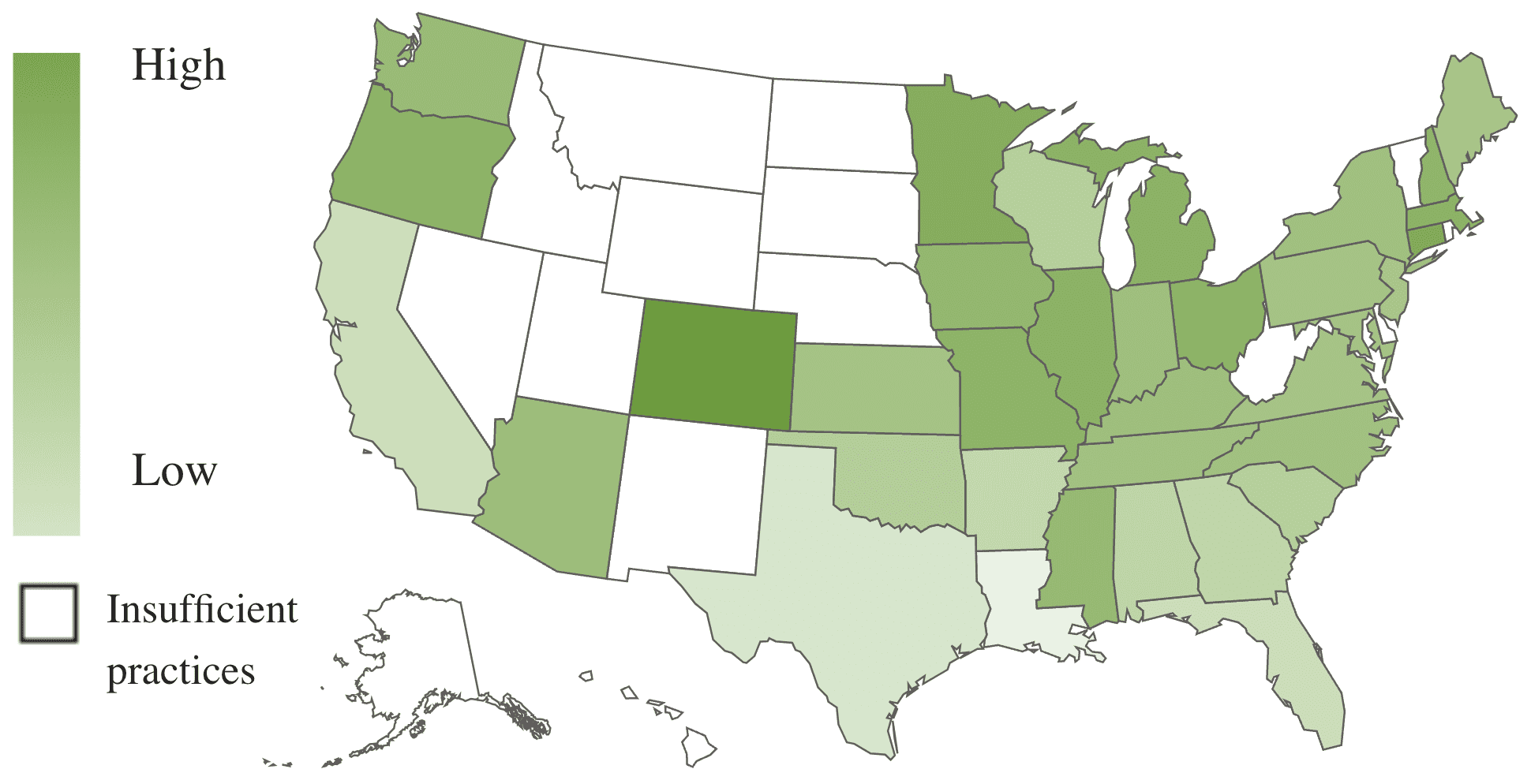 A U.S. map, using color shades to show revenue growth by state.