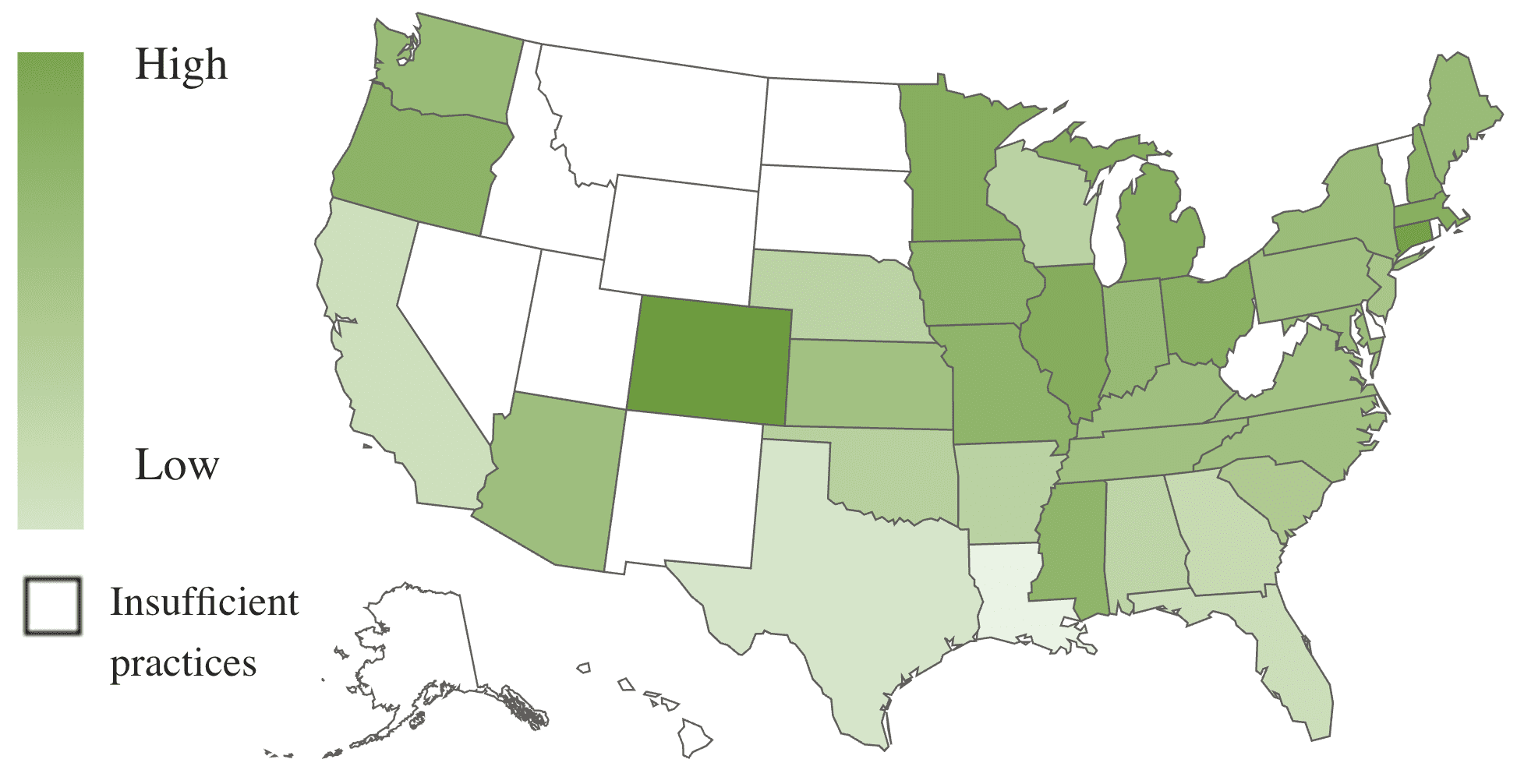 A U.S. map, using color shades to show revenue growth by state.