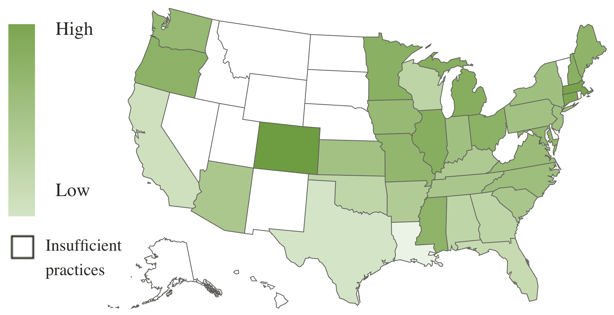 A U.S. map, using color shades to show revenue growth by state.