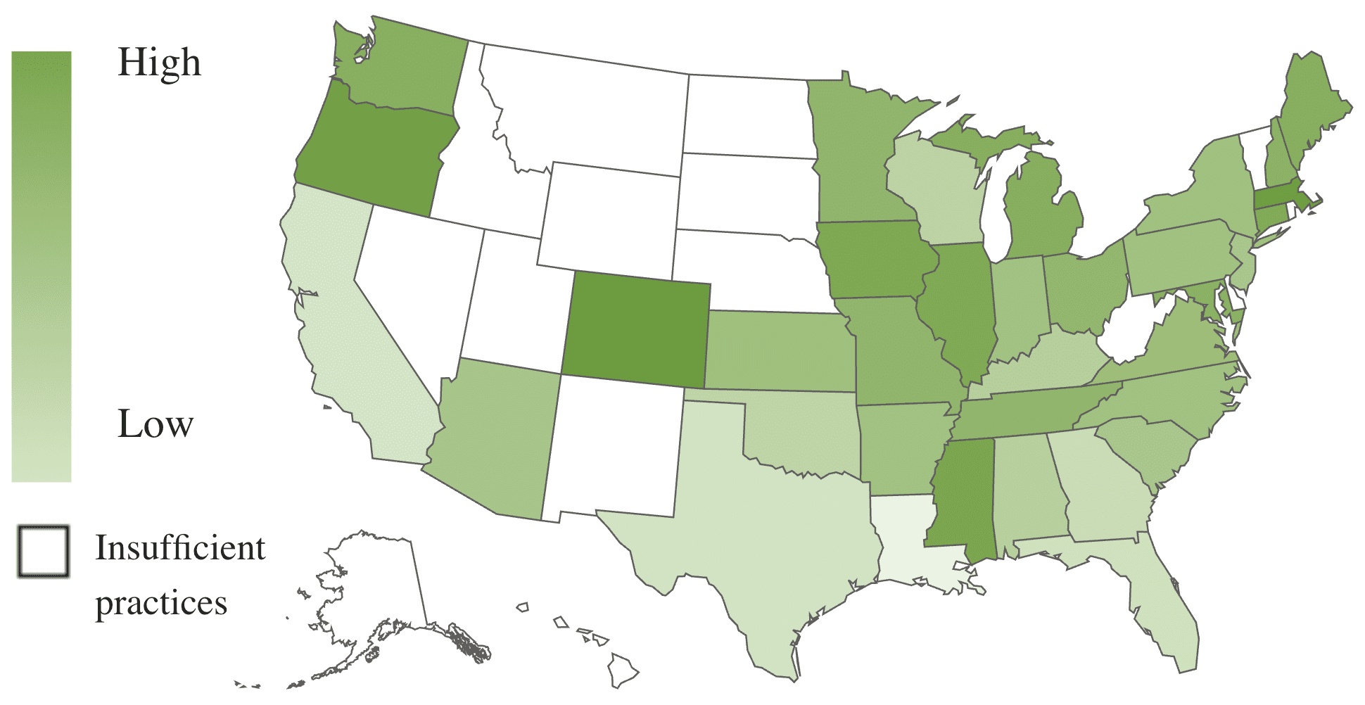 A U.S. map, using color shades to show revenue growth by state.