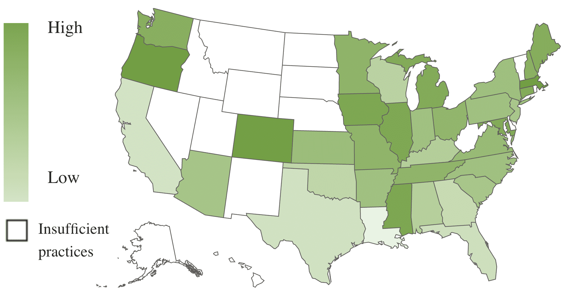 A U.S. map, using color shades to show revenue growth by state.