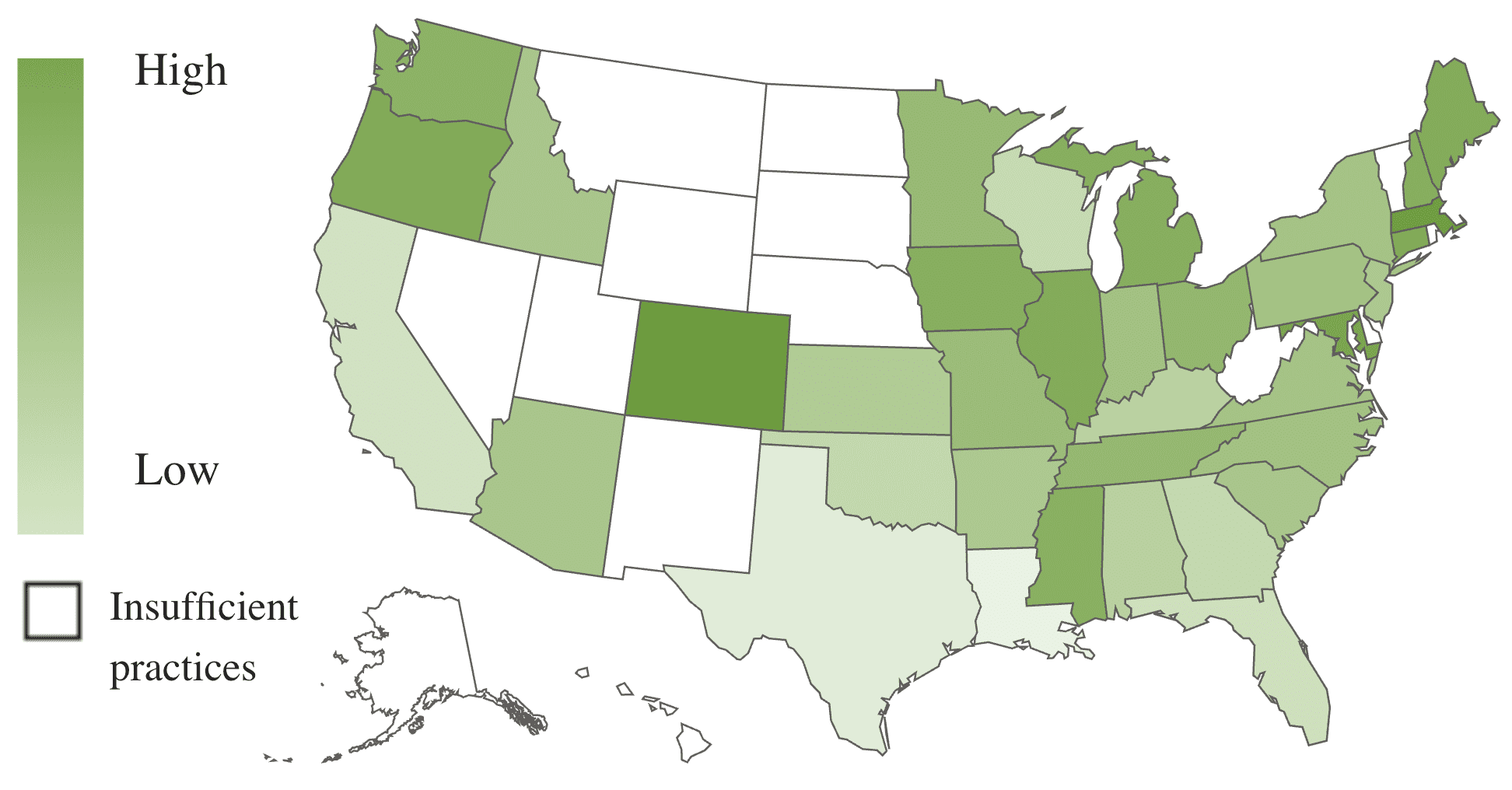 A U.S. map, using color shades to show revenue growth by state.