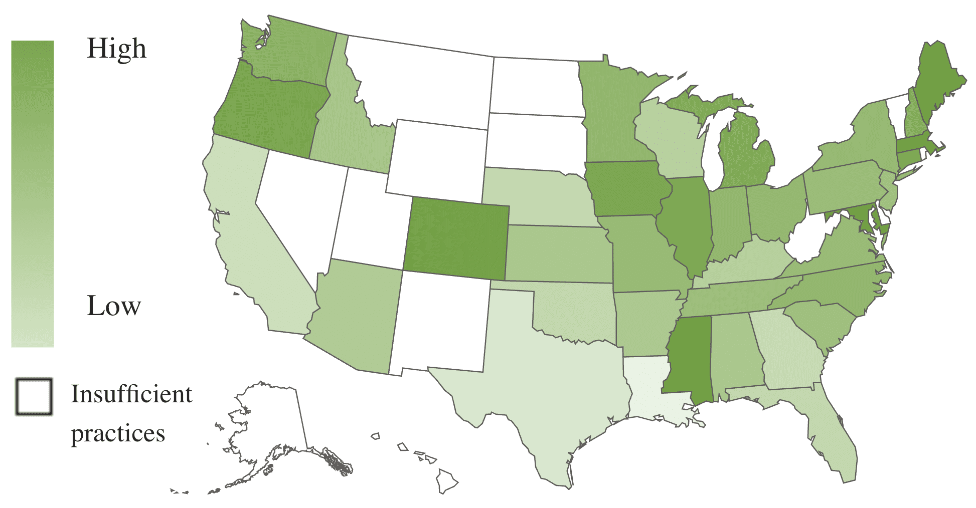 A U.S. map, using color shades to show revenue growth by state.