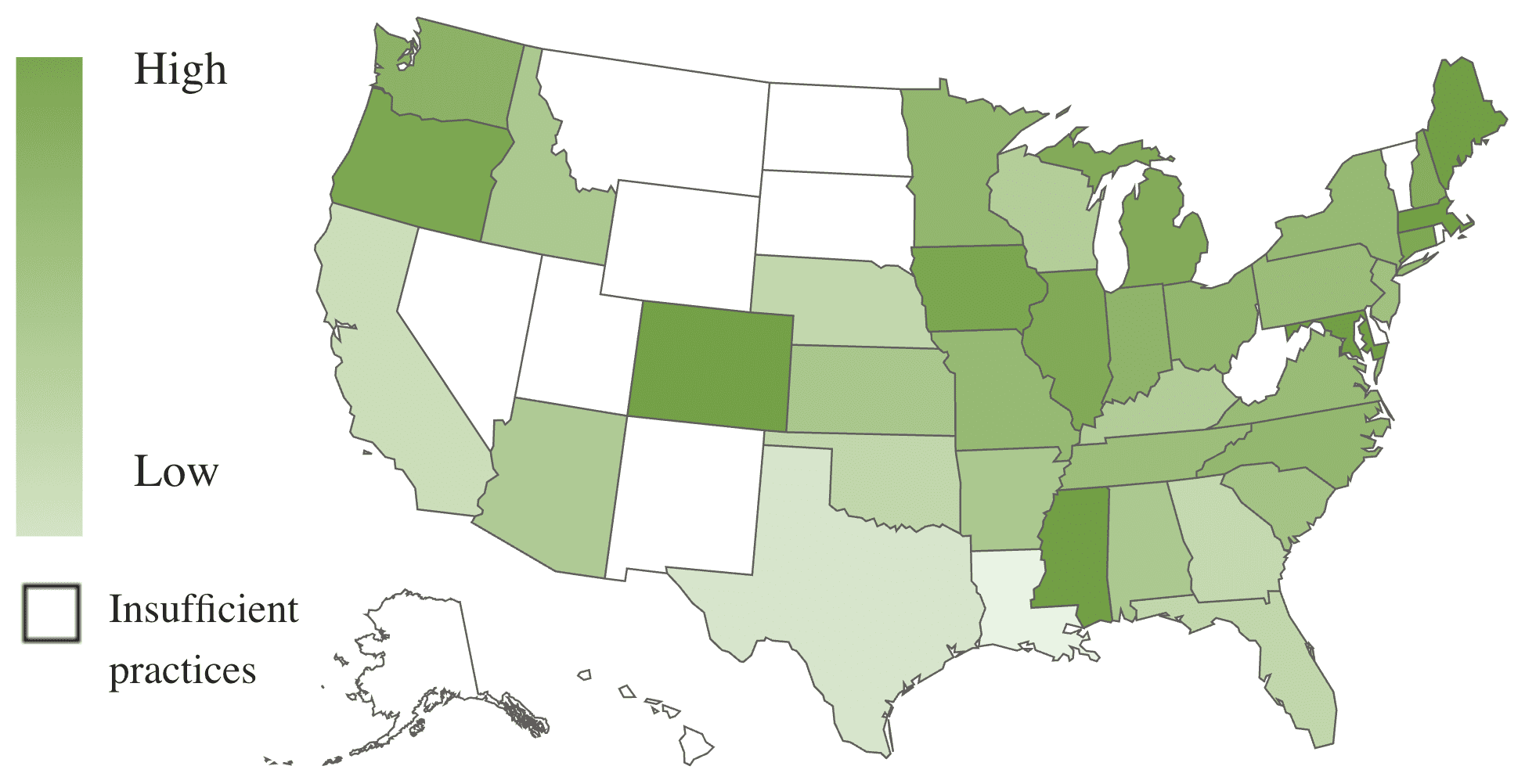 A U.S. map, using color shades to show revenue growth by state.