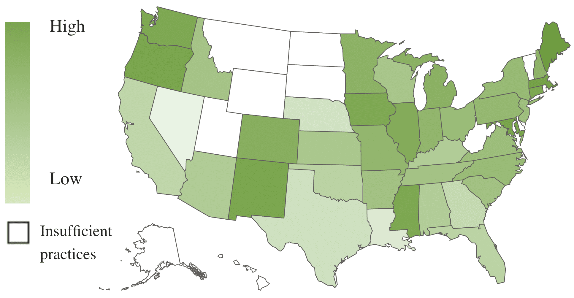 A U.S. map, using color shades to show revenue growth by state.