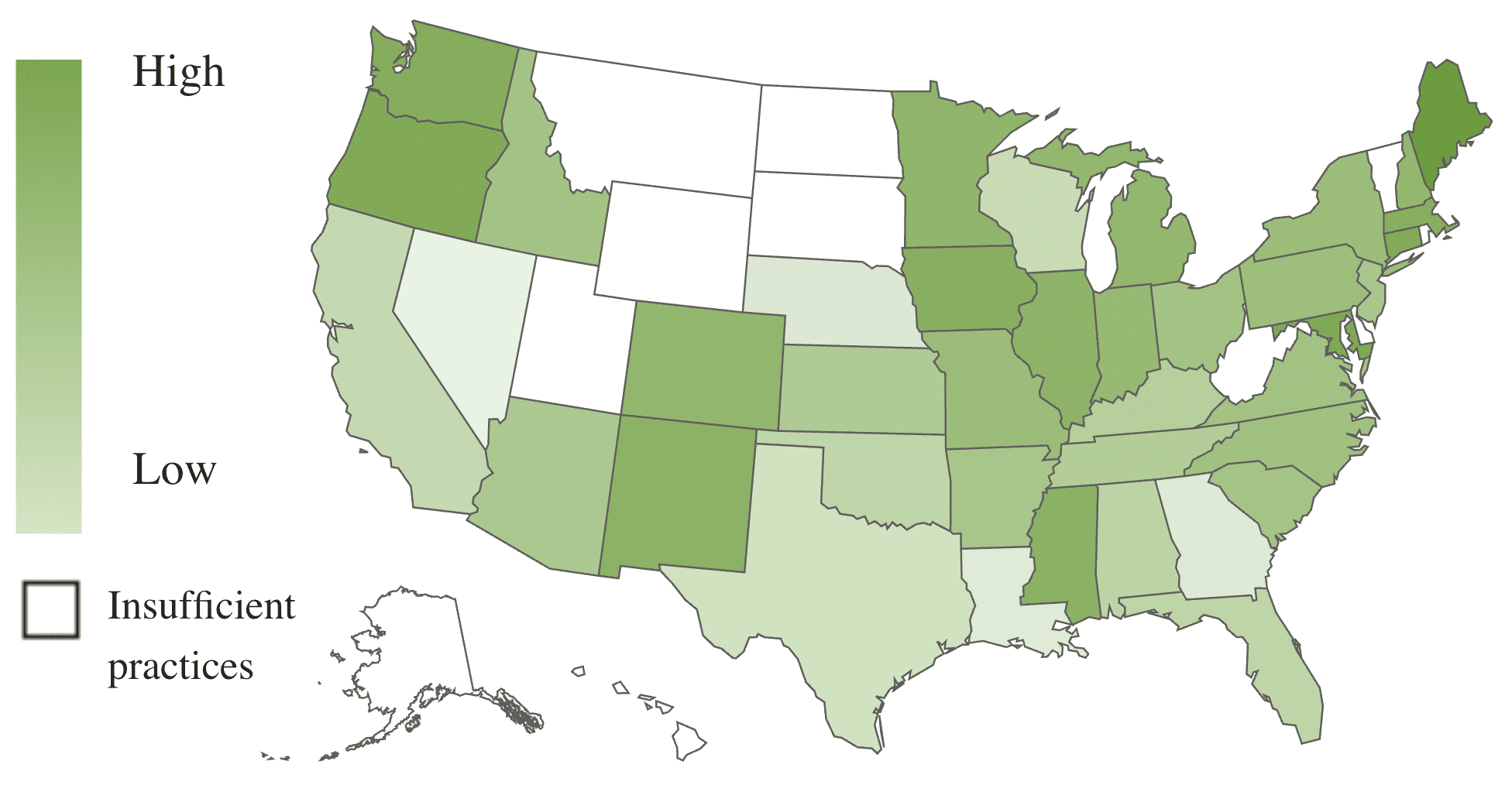 A U.S. map, using color shades to show revenue growth by state.