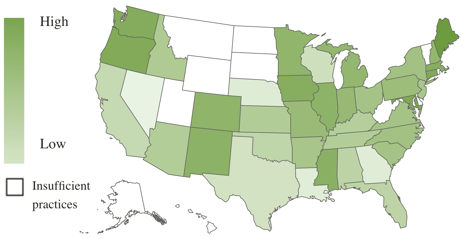A U.S. map, using color shades to show revenue growth by state.