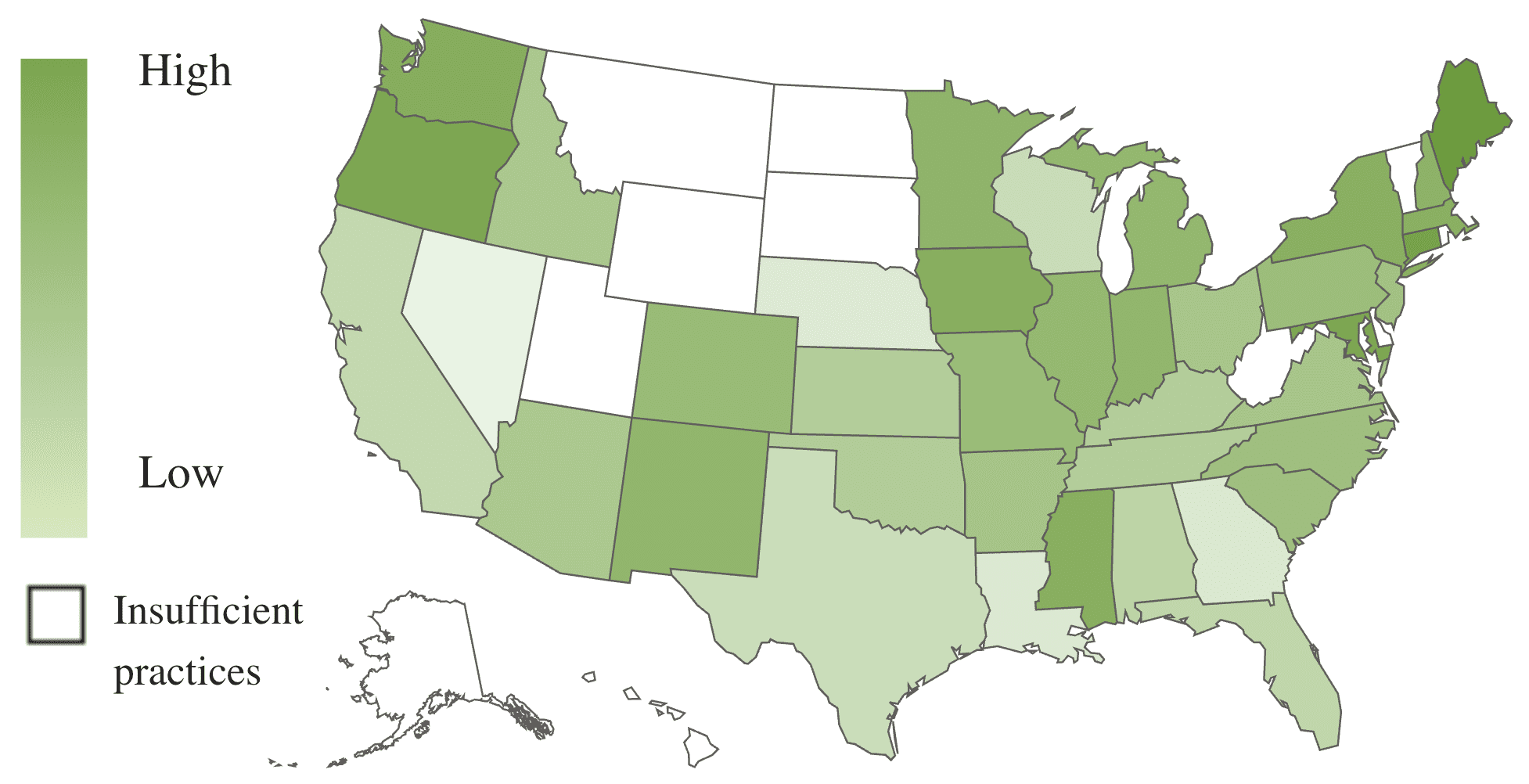 A U.S. map, using color shades to show revenue growth by state.