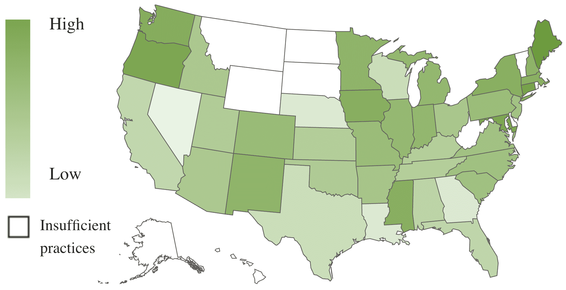 A U.S. map, using color shades to show revenue growth by state.