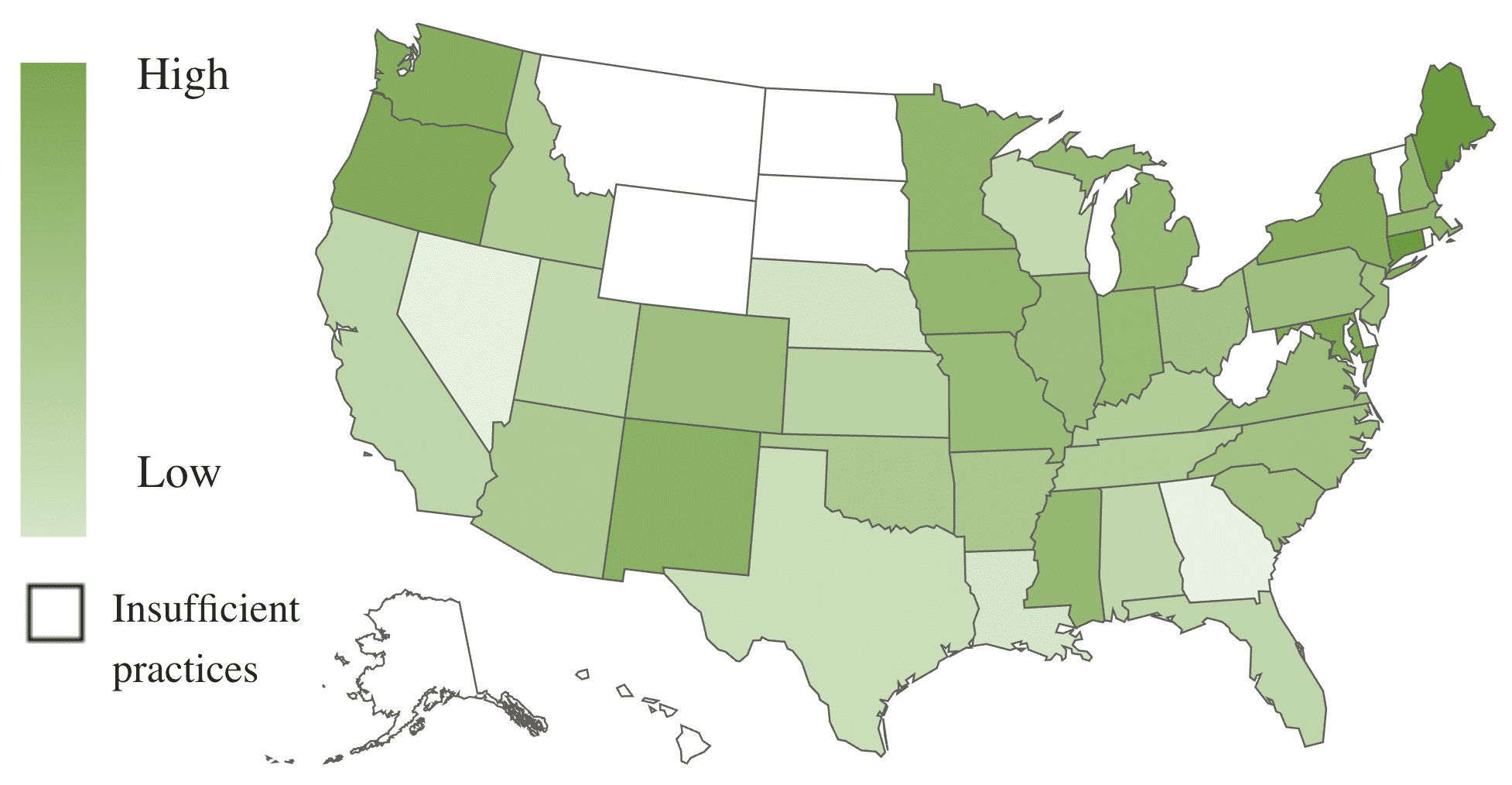 A U.S. map, using color shades to show revenue growth by state.