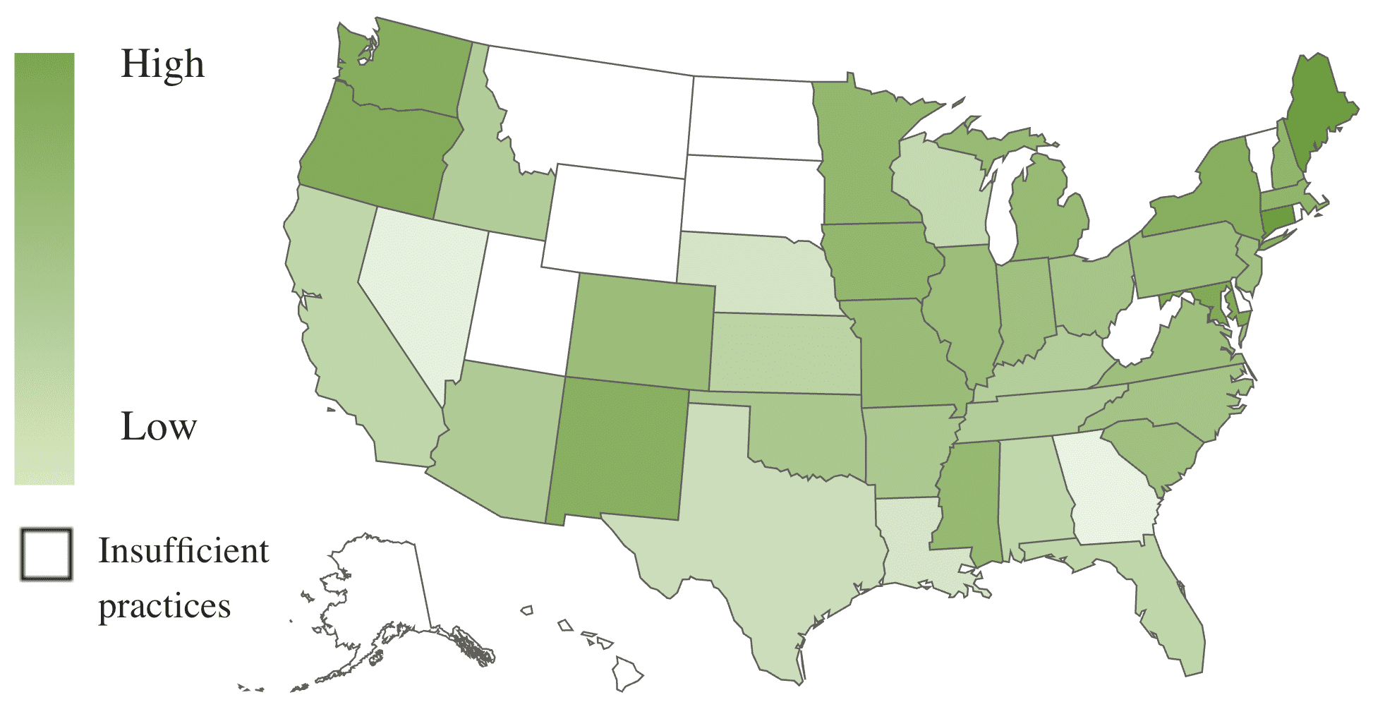A U.S. map, using color shades to show revenue growth by state.