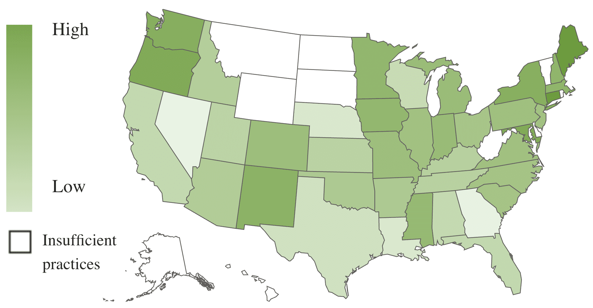 A U.S. map, using color shades to show revenue growth by state.