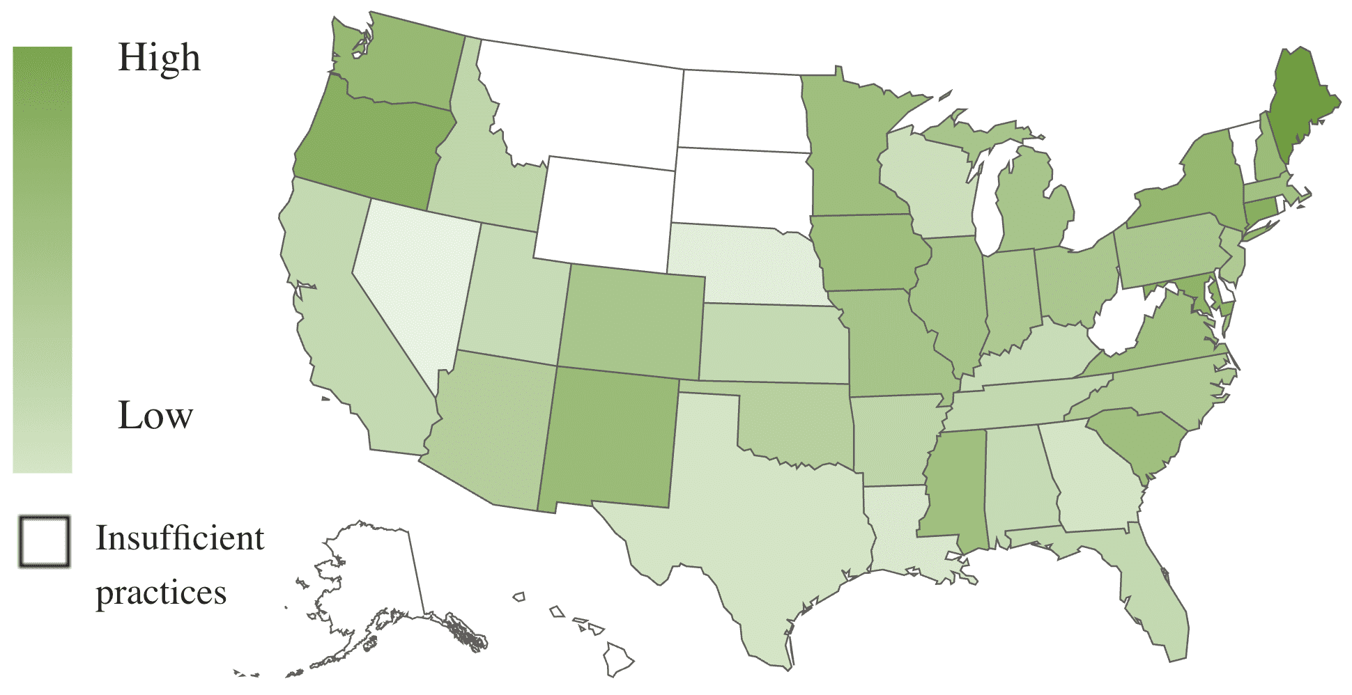 A U.S. map, using color shades to show revenue growth by state.