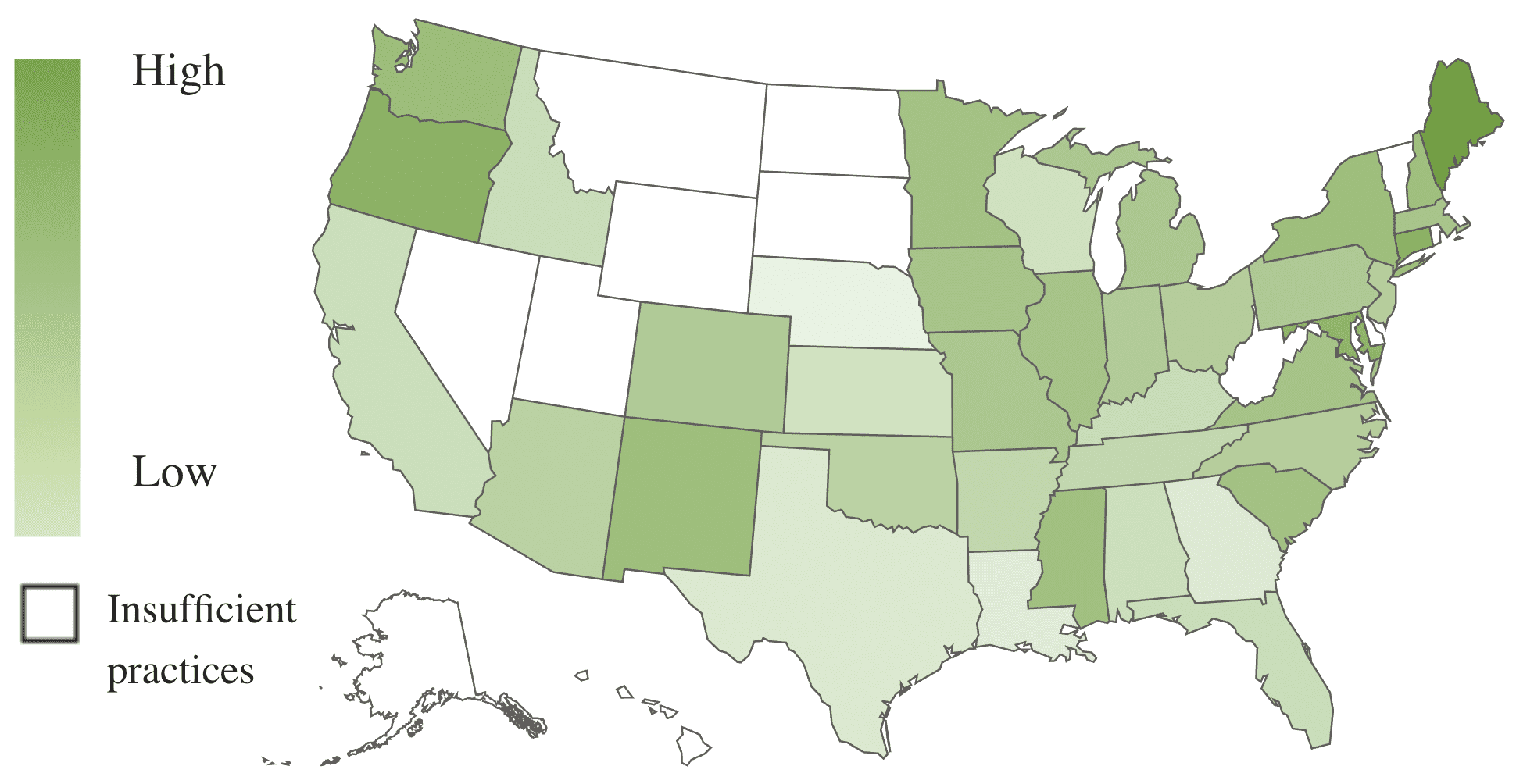 A U.S. map, using color shades to show revenue growth by state.