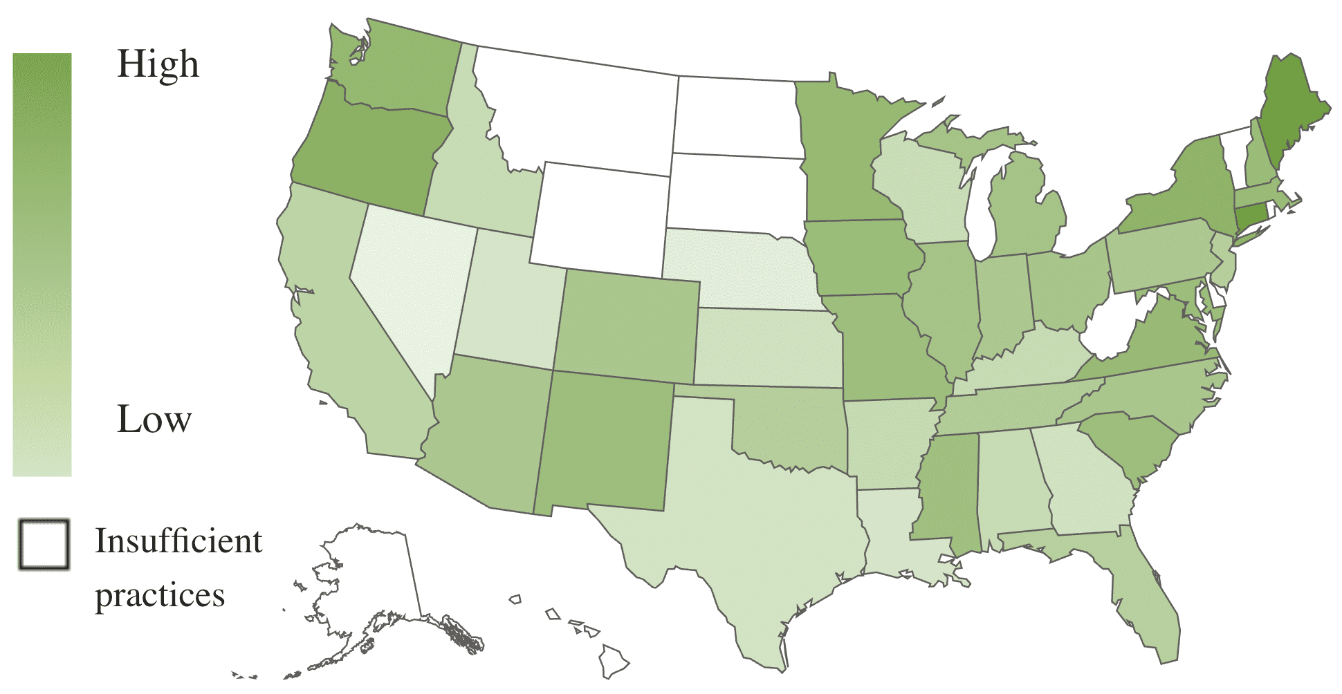 A U.S. map, using color shades to show revenue growth by state.