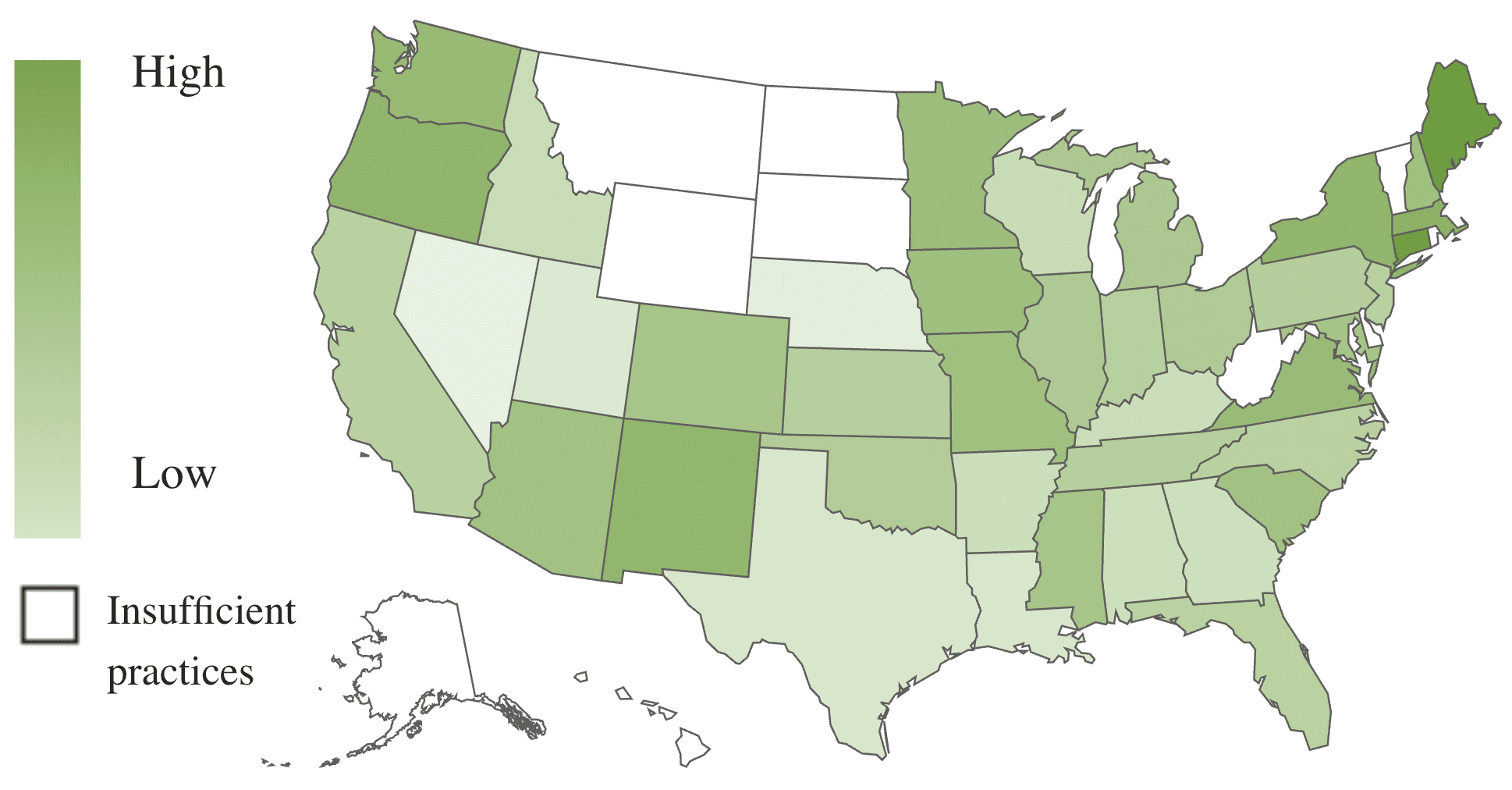 A U.S. map, using color shades to show revenue growth by state.