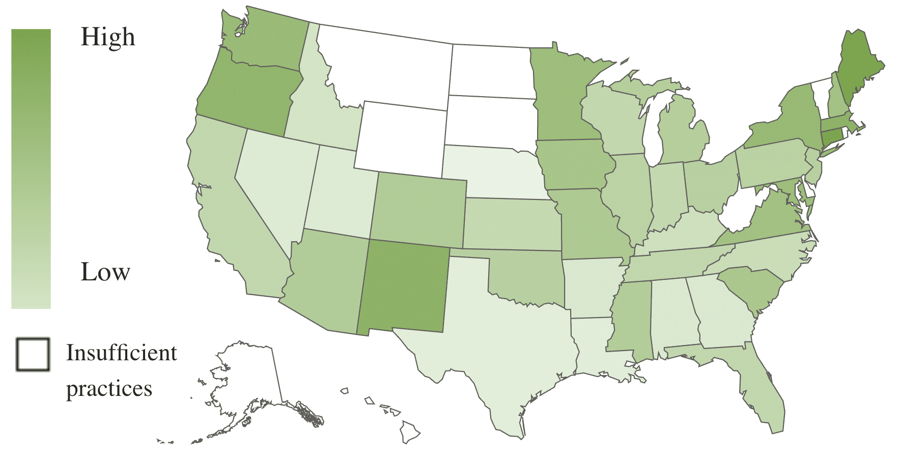 A U.S. map, using color shades to show revenue growth by state.