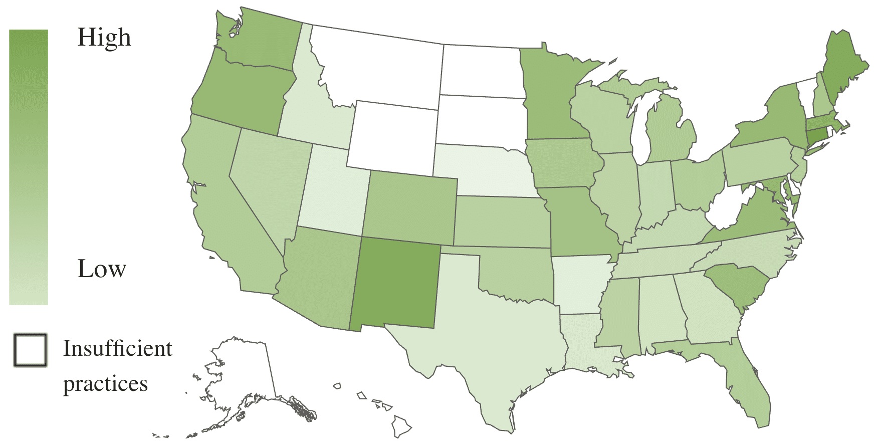 A U.S. map, using color shades to show revenue growth by state.