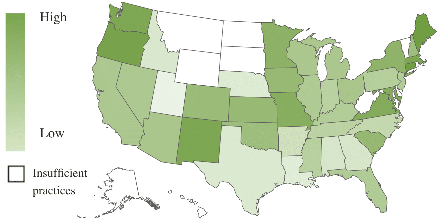 A U.S. map, using color shades to show revenue growth by state.