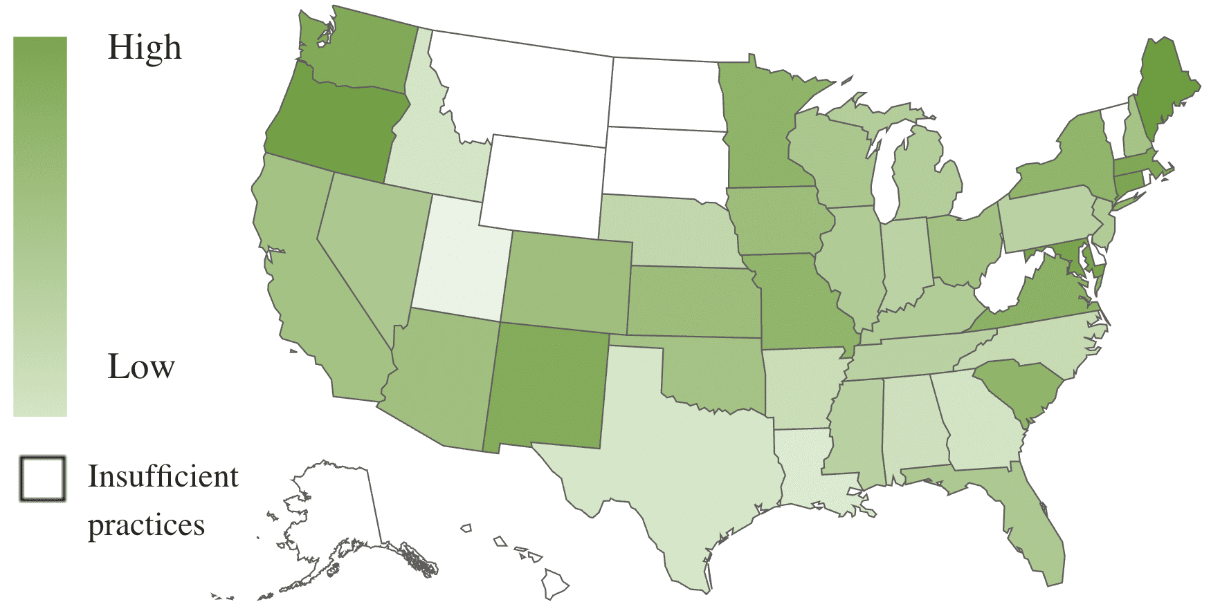 A U.S. map, using color shades to show revenue growth by state.