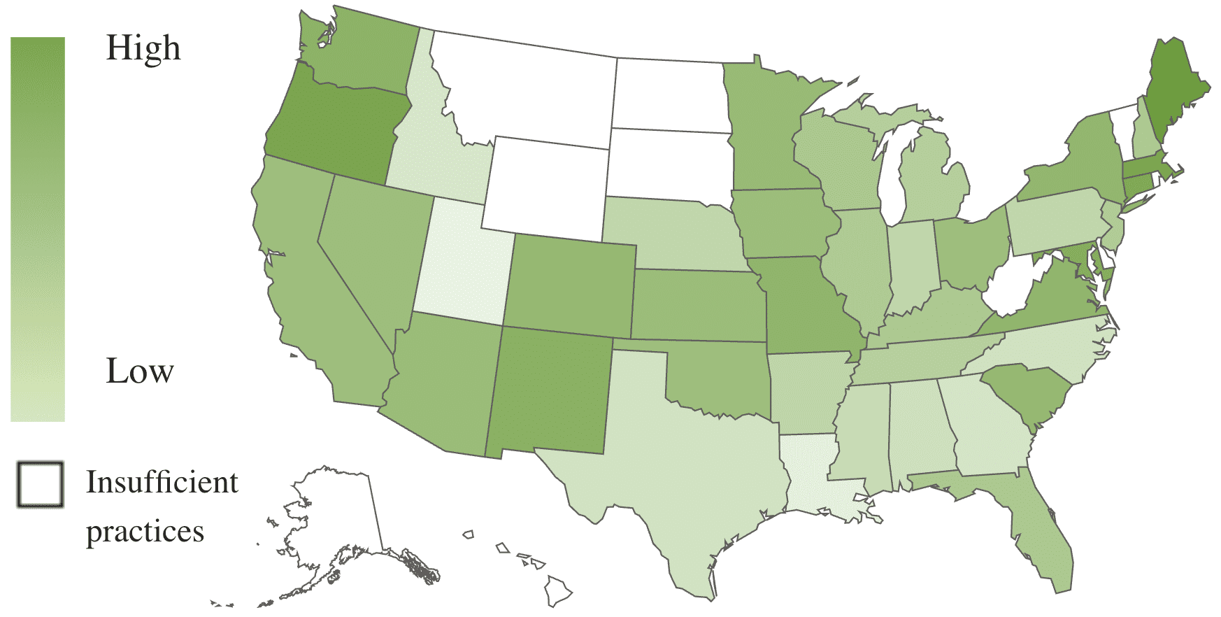 A U.S. map, using color shades to show revenue growth by state.