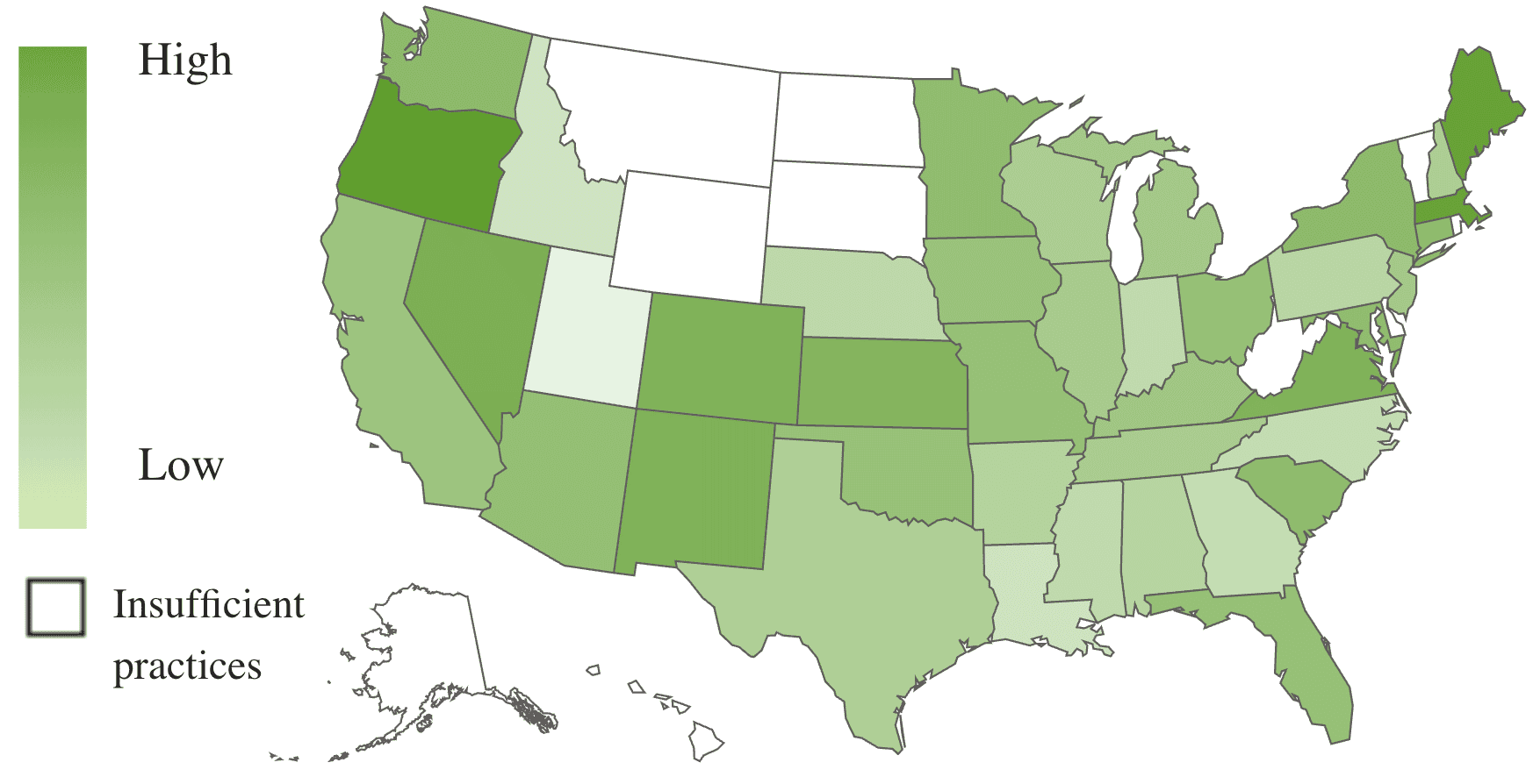 A U.S. map, using color shades to show revenue growth by state.