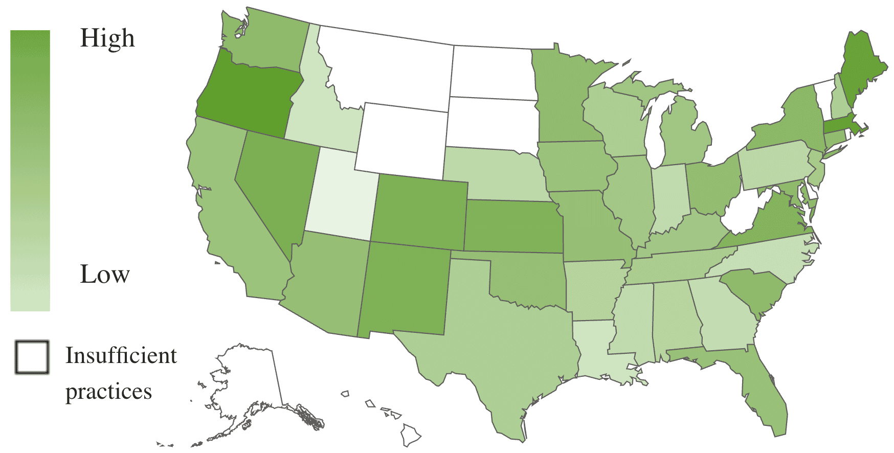 A U.S. map, using color shades to show revenue growth by state.