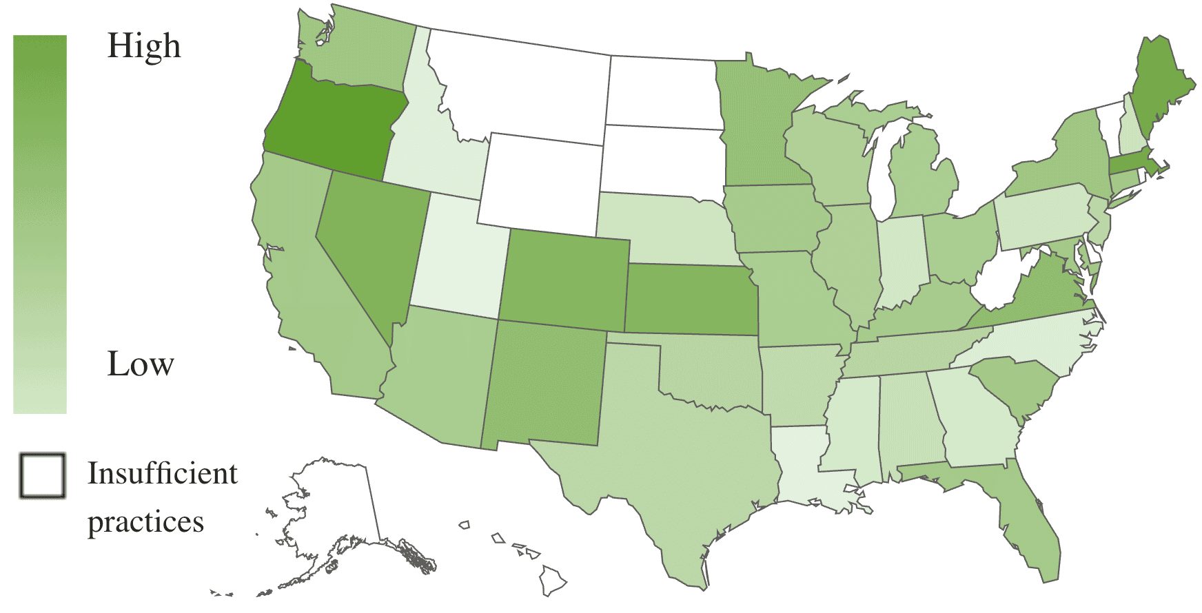 A U.S. map, using color shades to show revenue growth by state.