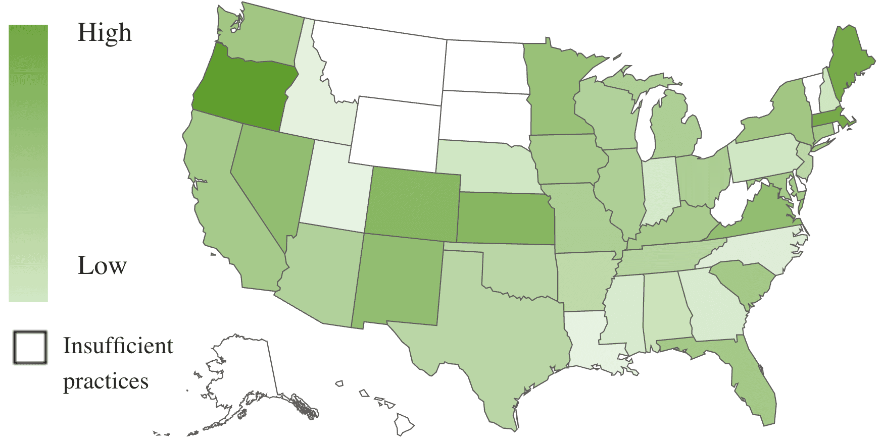 A U.S. map, using color shades to show revenue growth by state.